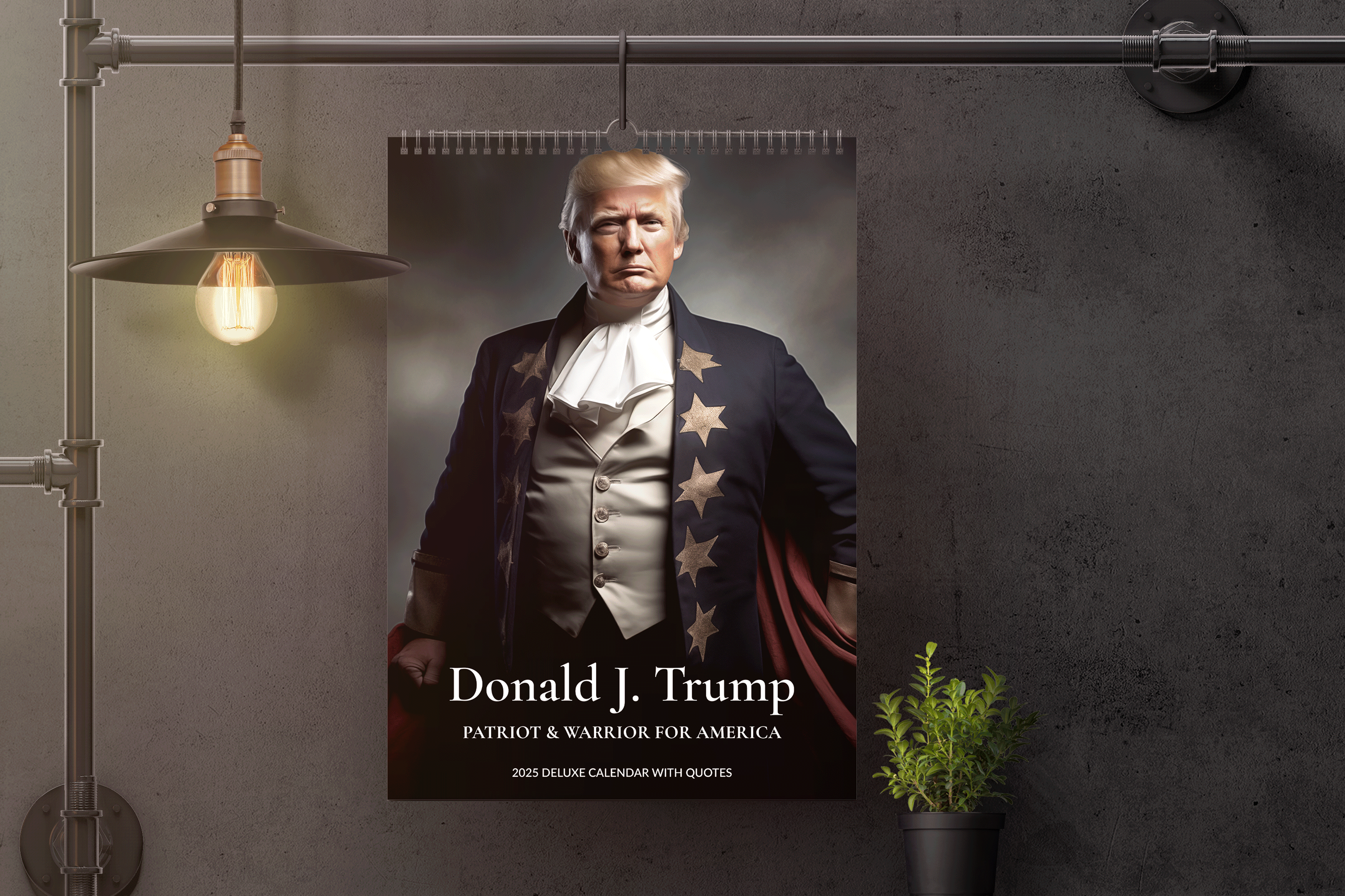 The 2025 Trump Calendar preview, featuring twelve months of generative presidential artwork and inspirational quotes